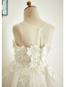 Sheer Neckline Lace Tiered Tulle Skirt Flower Girl Dress 